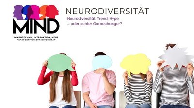 Neurodiversität: Trend, Hype oder echter Gamechanger? Vier Personen halten sich Sprechblasen aus Papier vor das Gesicht.